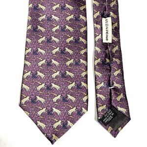 KRIZIA UOMO Navy Beige Tigers 100% Silk Tie Made In Italy AOP Purple Base